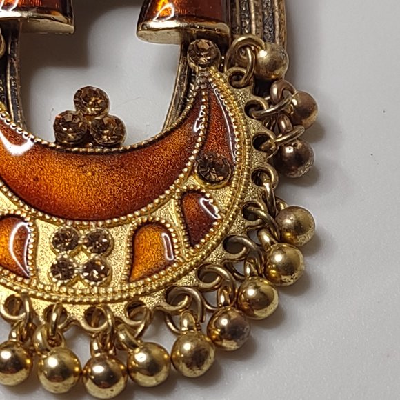 Gold Tone And Orange Dangling Bead Lucky Elephant Brooch - Picture 4 of 16